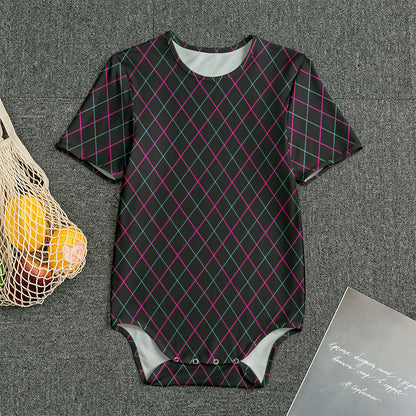 Black Pink And Blue Argyle Pattern Print Men's Bodysuit