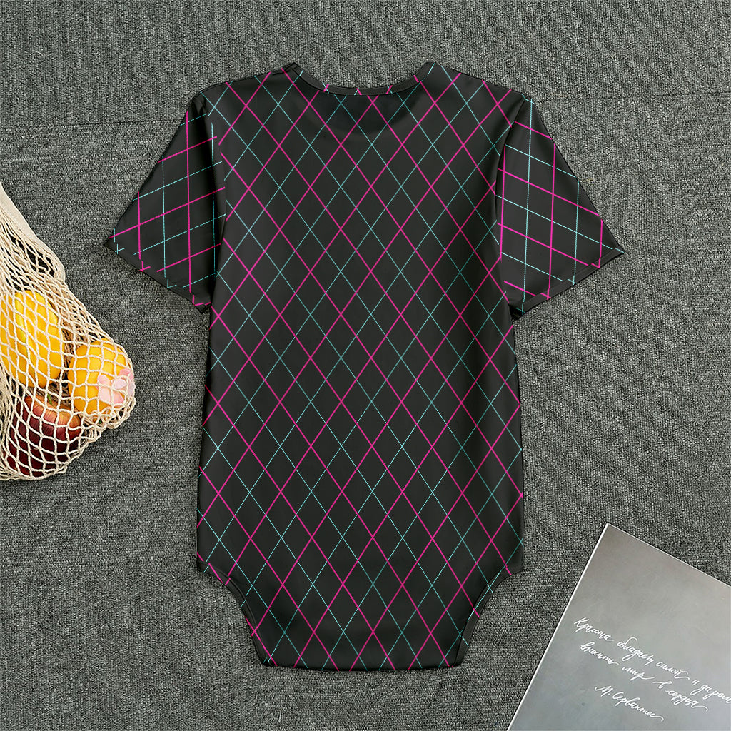 Black Pink And Blue Argyle Pattern Print Men's Bodysuit