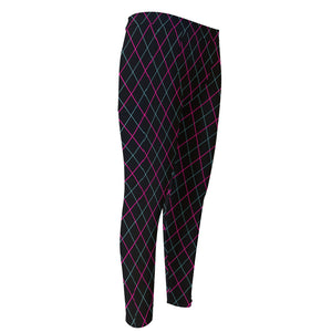 Black Pink And Blue Argyle Pattern Print Men's Compression Pants