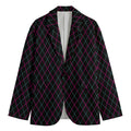Black Pink And Blue Argyle Pattern Print Men's Cotton Blazer