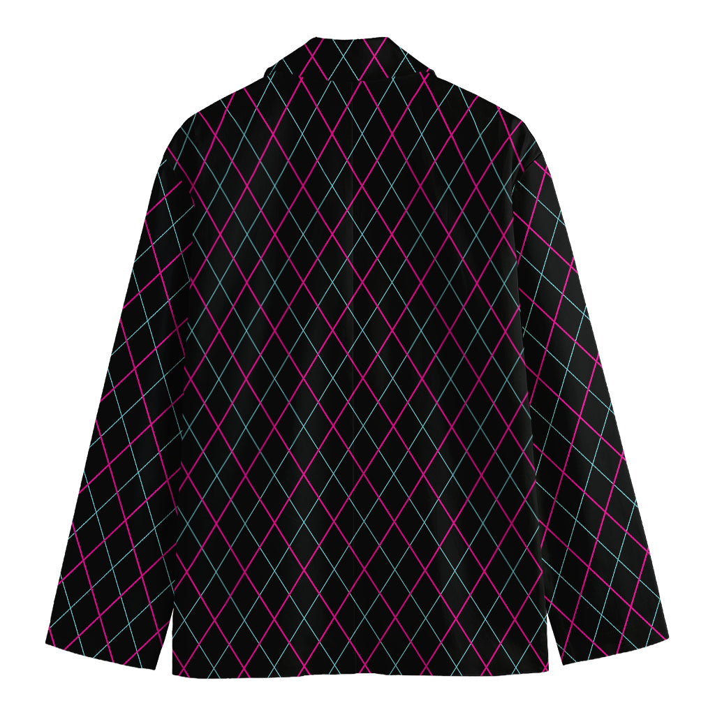 Black Pink And Blue Argyle Pattern Print Men's Cotton Blazer