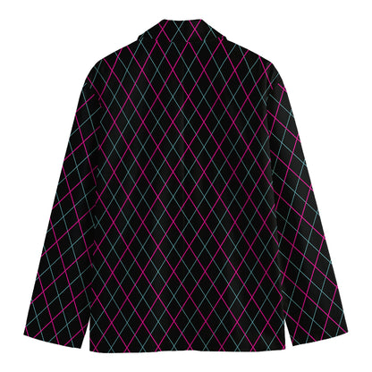 Black Pink And Blue Argyle Pattern Print Men's Cotton Blazer
