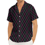 Black Pink And Blue Argyle Pattern Print Men's Deep V-Neck Shirt