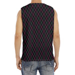 Black Pink And Blue Argyle Pattern Print Men's Fitness Tank Top