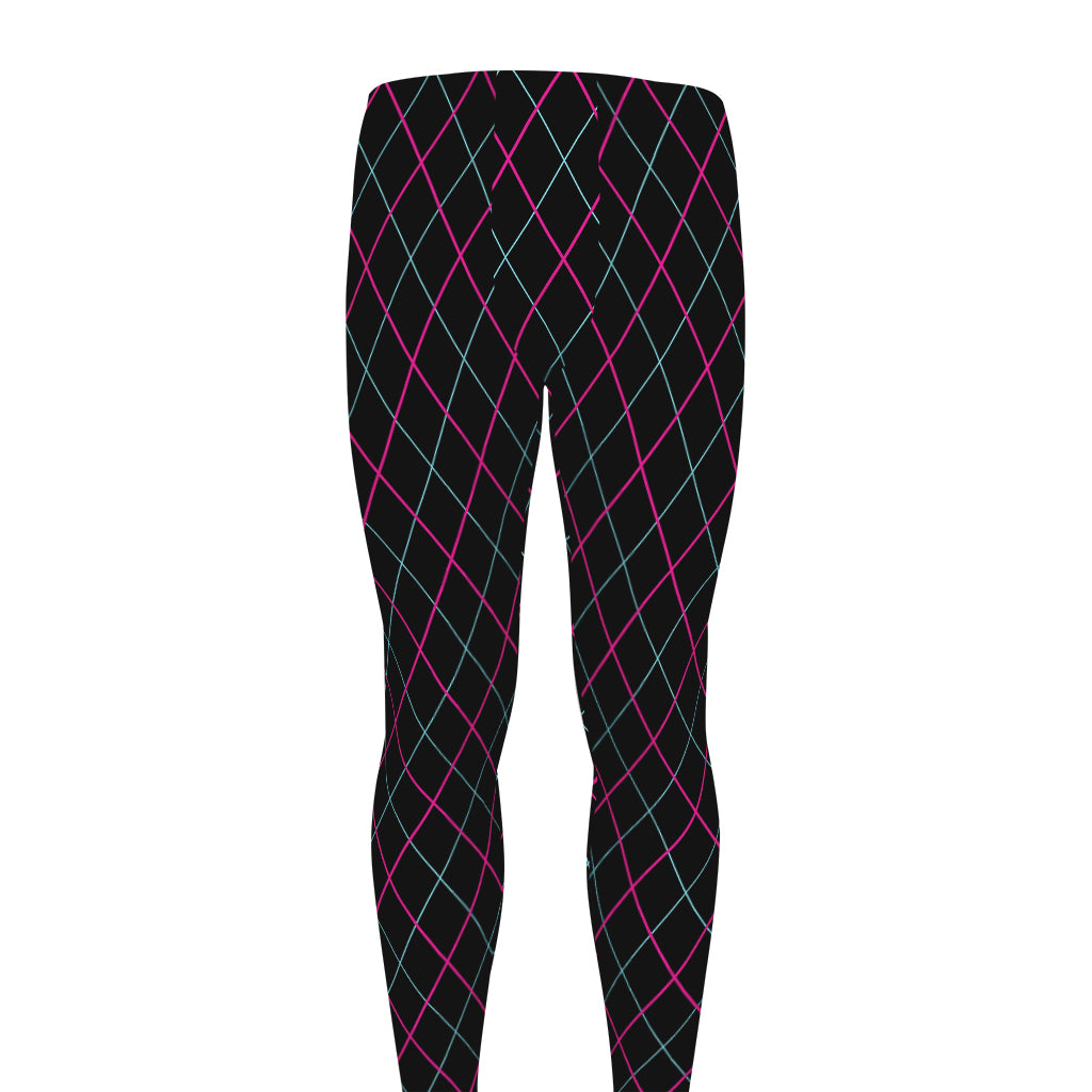 Black Pink And Blue Argyle Pattern Print Men's leggings