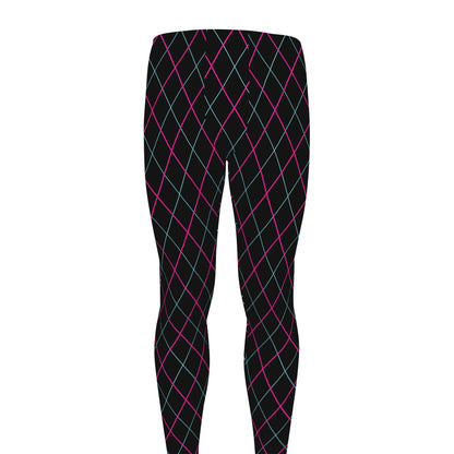 Black Pink And Blue Argyle Pattern Print Men's leggings