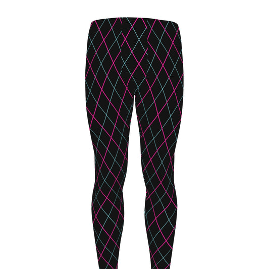 Black Pink And Blue Argyle Pattern Print Men's leggings