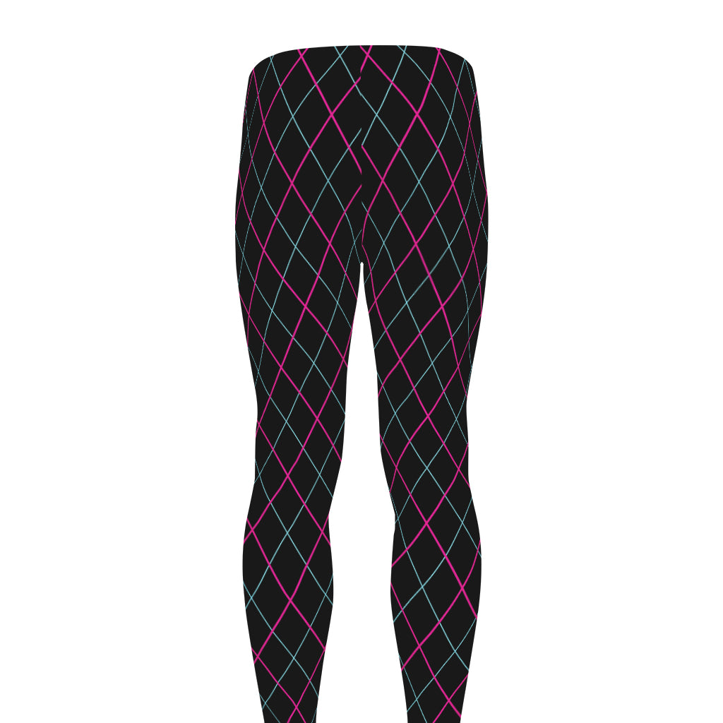 Black Pink And Blue Argyle Pattern Print Men's leggings