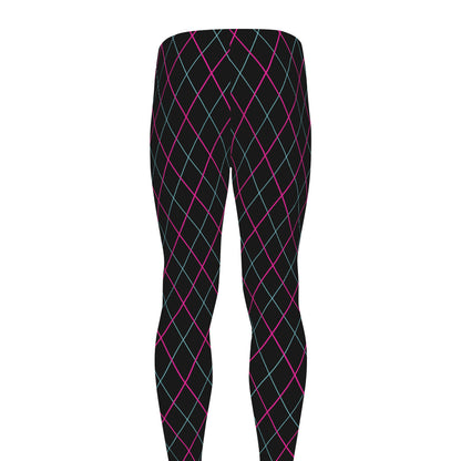 Black Pink And Blue Argyle Pattern Print Men's leggings