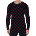 Black Pink And Blue Argyle Pattern Print Men's Long Sleeve T-Shirt