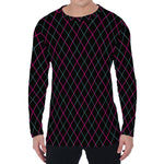 Black Pink And Blue Argyle Pattern Print Men's Long Sleeve T-Shirt
