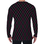 Black Pink And Blue Argyle Pattern Print Men's Long Sleeve T-Shirt