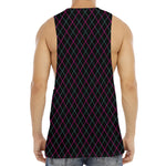 Black Pink And Blue Argyle Pattern Print Men's Muscle Tank Top