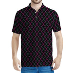 Black Pink And Blue Argyle Pattern Print Men's Polo Shirt
