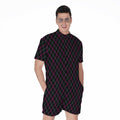 Black Pink And Blue Argyle Pattern Print Men's Romper