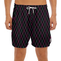 Black Pink And Blue Argyle Pattern Print Men's Split Running Shorts