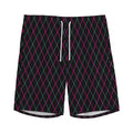Black Pink And Blue Argyle Pattern Print Men's Athletic Shorts