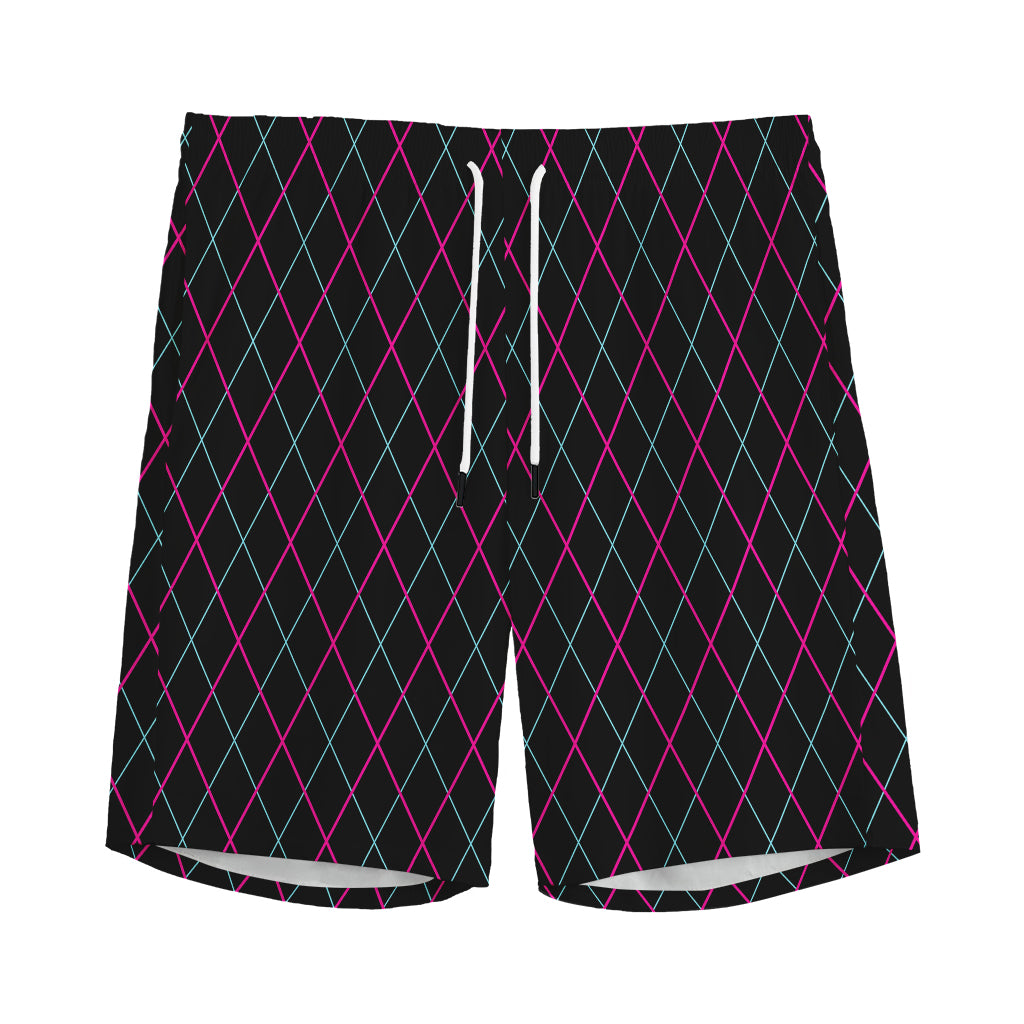 Black Pink And Blue Argyle Pattern Print Men's Sports Shorts