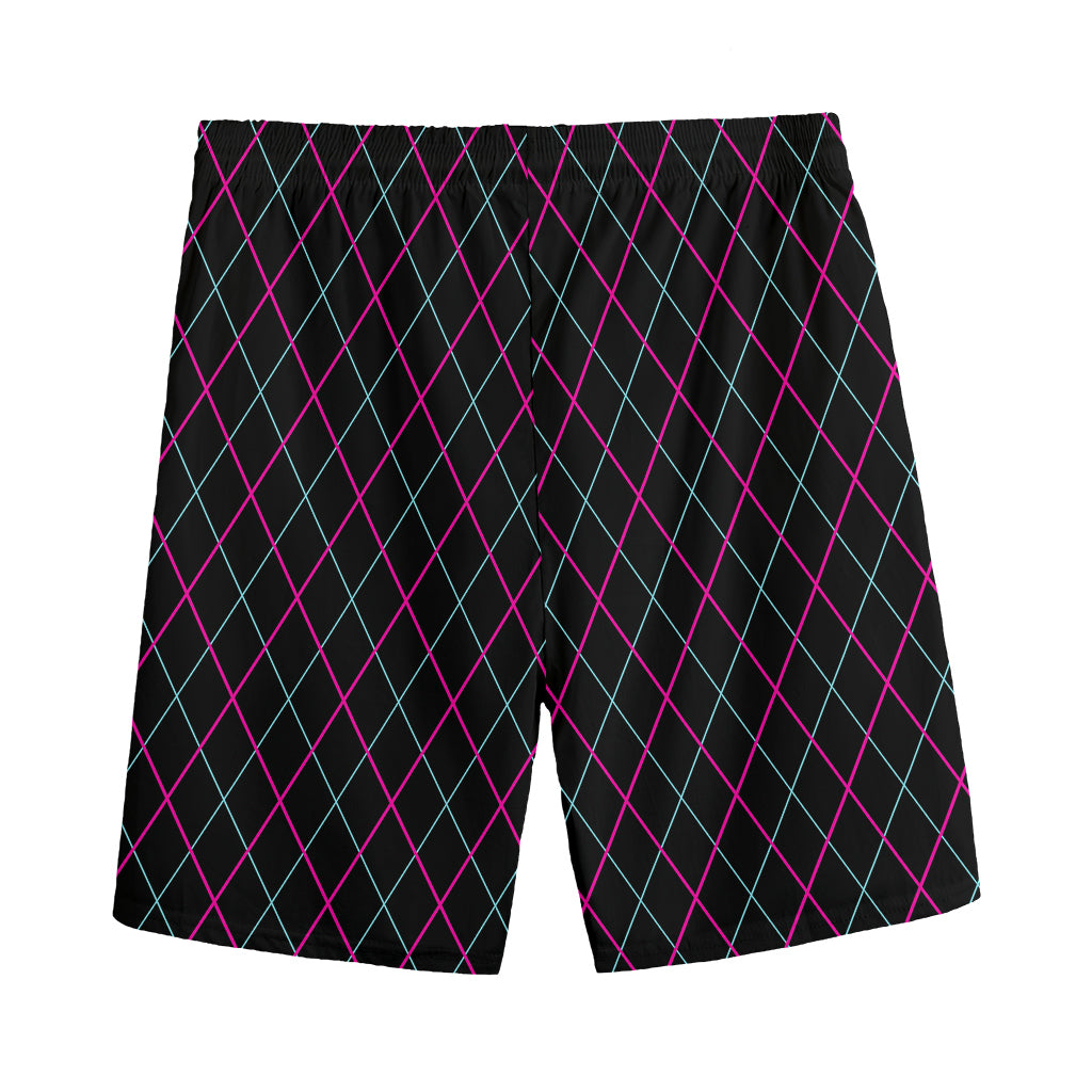 Black Pink And Blue Argyle Pattern Print Men's Sports Shorts