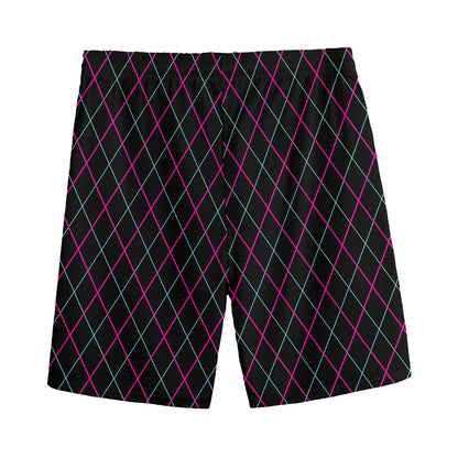 Black Pink And Blue Argyle Pattern Print Men's Sports Shorts