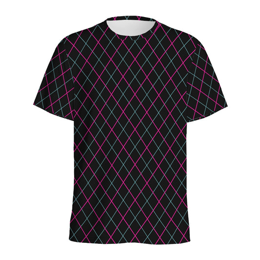 Black Pink And Blue Argyle Pattern Print Men's Sports T-Shirt