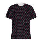 Black Pink And Blue Argyle Pattern Print Men's Sports T-Shirt