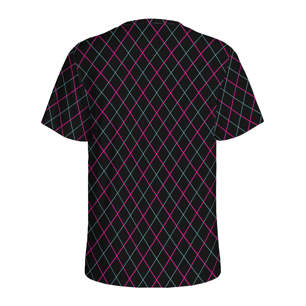 Black Pink And Blue Argyle Pattern Print Men's Sports T-Shirt