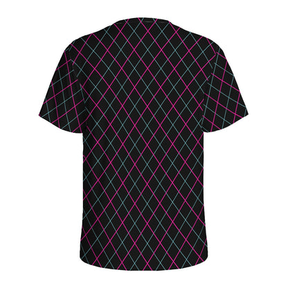 Black Pink And Blue Argyle Pattern Print Men's Sports T-Shirt