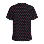 Black Pink And Blue Argyle Pattern Print Men's Sports T-Shirt