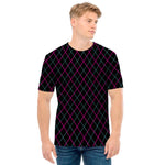 Black Pink And Blue Argyle Pattern Print Men's T-Shirt