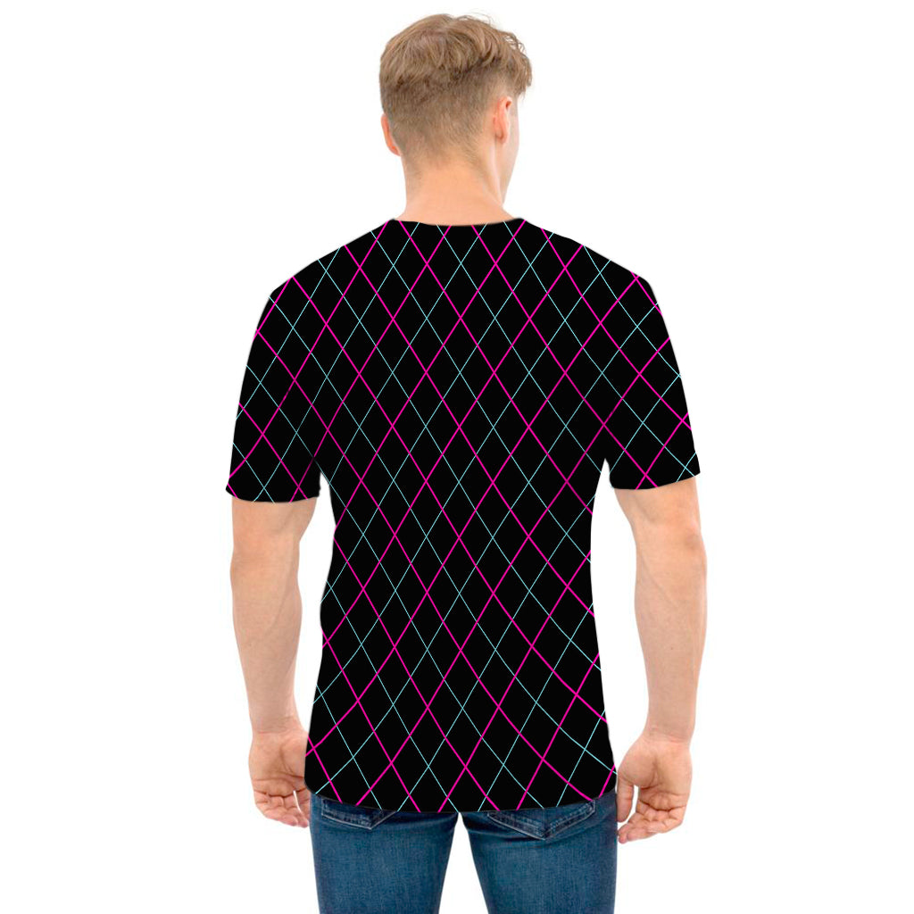 Black Pink And Blue Argyle Pattern Print Men's T-Shirt