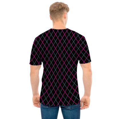Black Pink And Blue Argyle Pattern Print Men's T-Shirt