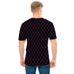Black Pink And Blue Argyle Pattern Print Men's T-Shirt