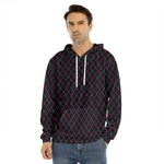 Black Pink And Blue Argyle Pattern Print Men's Velvet Pullover Hoodie