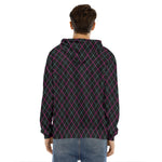 Black Pink And Blue Argyle Pattern Print Men's Velvet Pullover Hoodie