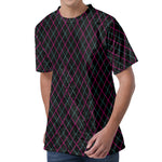 Black Pink And Blue Argyle Pattern Print Men's Velvet T-Shirt