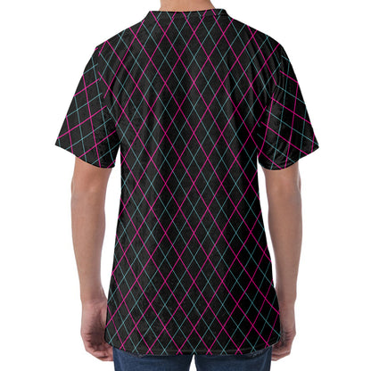 Black Pink And Blue Argyle Pattern Print Men's Velvet T-Shirt