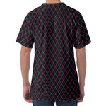 Black Pink And Blue Argyle Pattern Print Men's Velvet T-Shirt