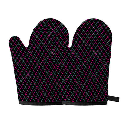 Black Pink And Blue Argyle Pattern Print Oven Mitts