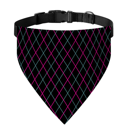Black Pink And Blue Argyle Pattern Print Over The Collar Dog Bandana