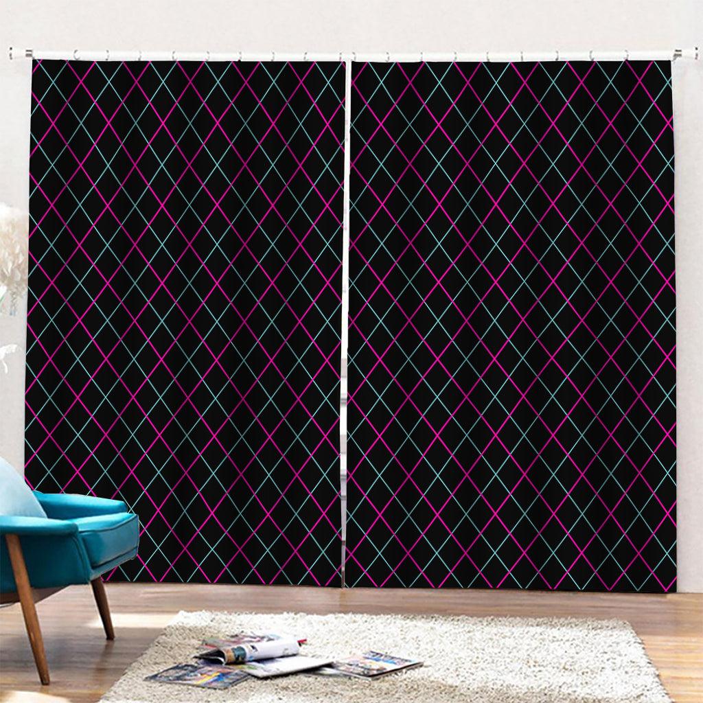 Black Pink And Blue Argyle Pattern Print Pencil Pleat Curtains