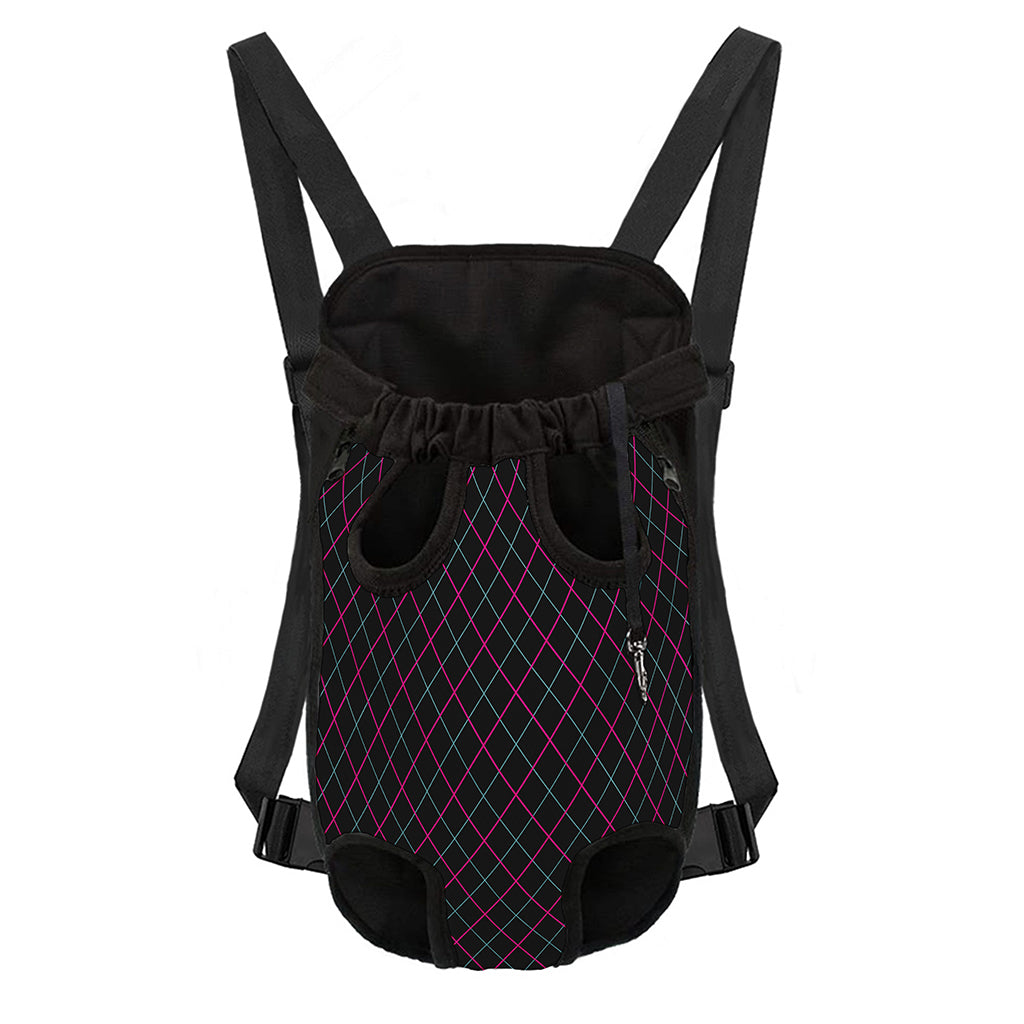 Black Pink And Blue Argyle Pattern Print Pet Carrier Backpack