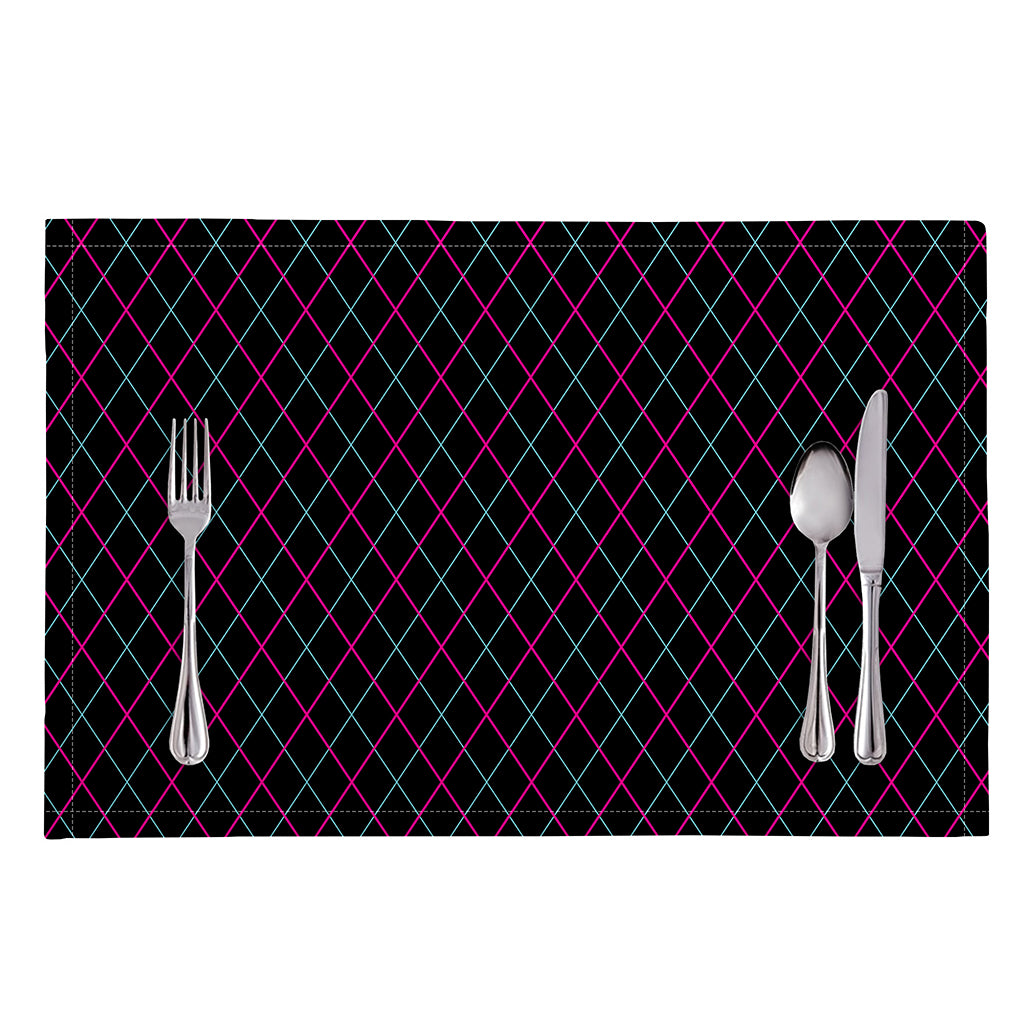 Black Pink And Blue Argyle Pattern Print Placemat