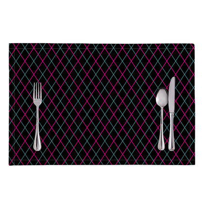 Black Pink And Blue Argyle Pattern Print Placemat