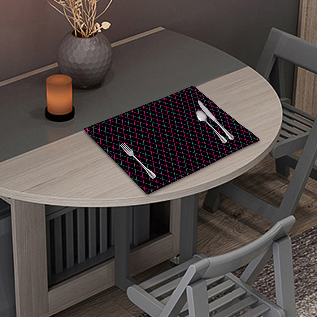 Black Pink And Blue Argyle Pattern Print Placemat