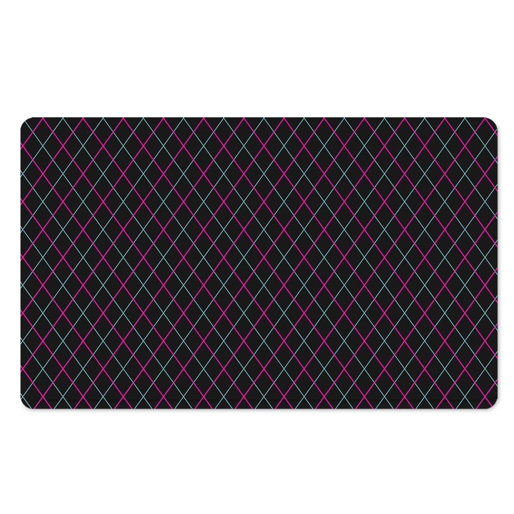 Black Pink And Blue Argyle Pattern Print Polyester Doormat