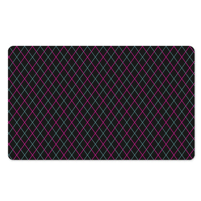 Black Pink And Blue Argyle Pattern Print Polyester Doormat