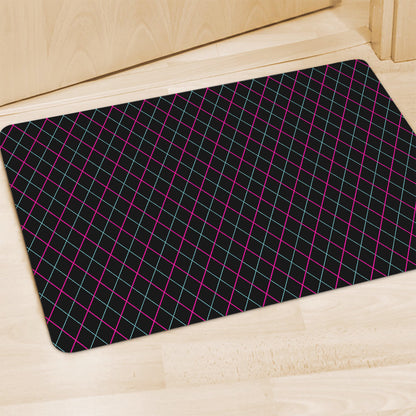 Black Pink And Blue Argyle Pattern Print Polyester Doormat