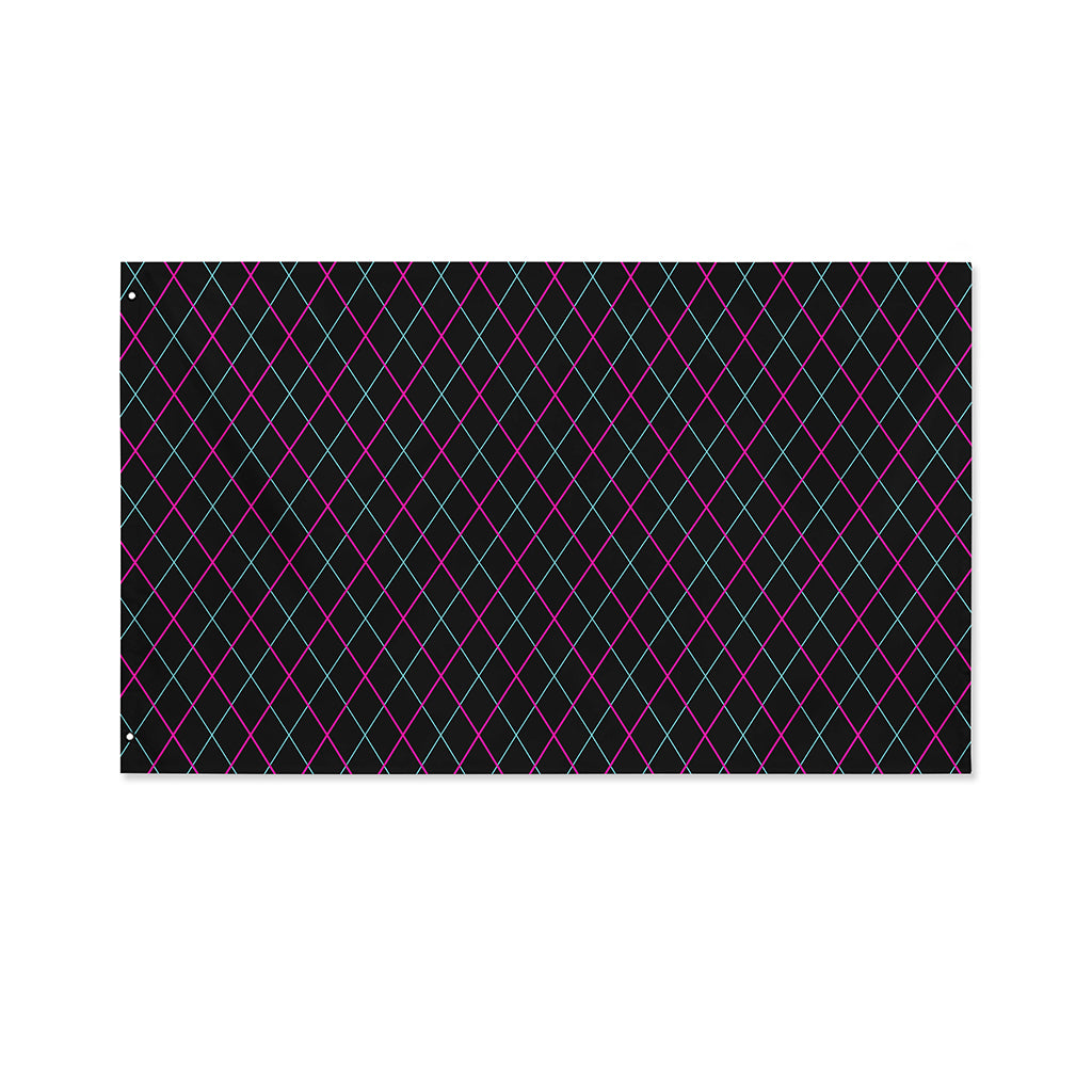 Black Pink And Blue Argyle Pattern Print Polyester Flag