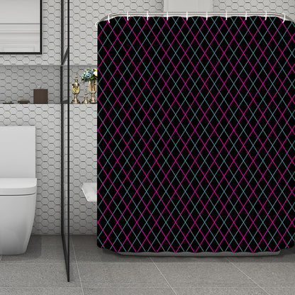 Black Pink And Blue Argyle Pattern Print Polyester Shower Curtain
